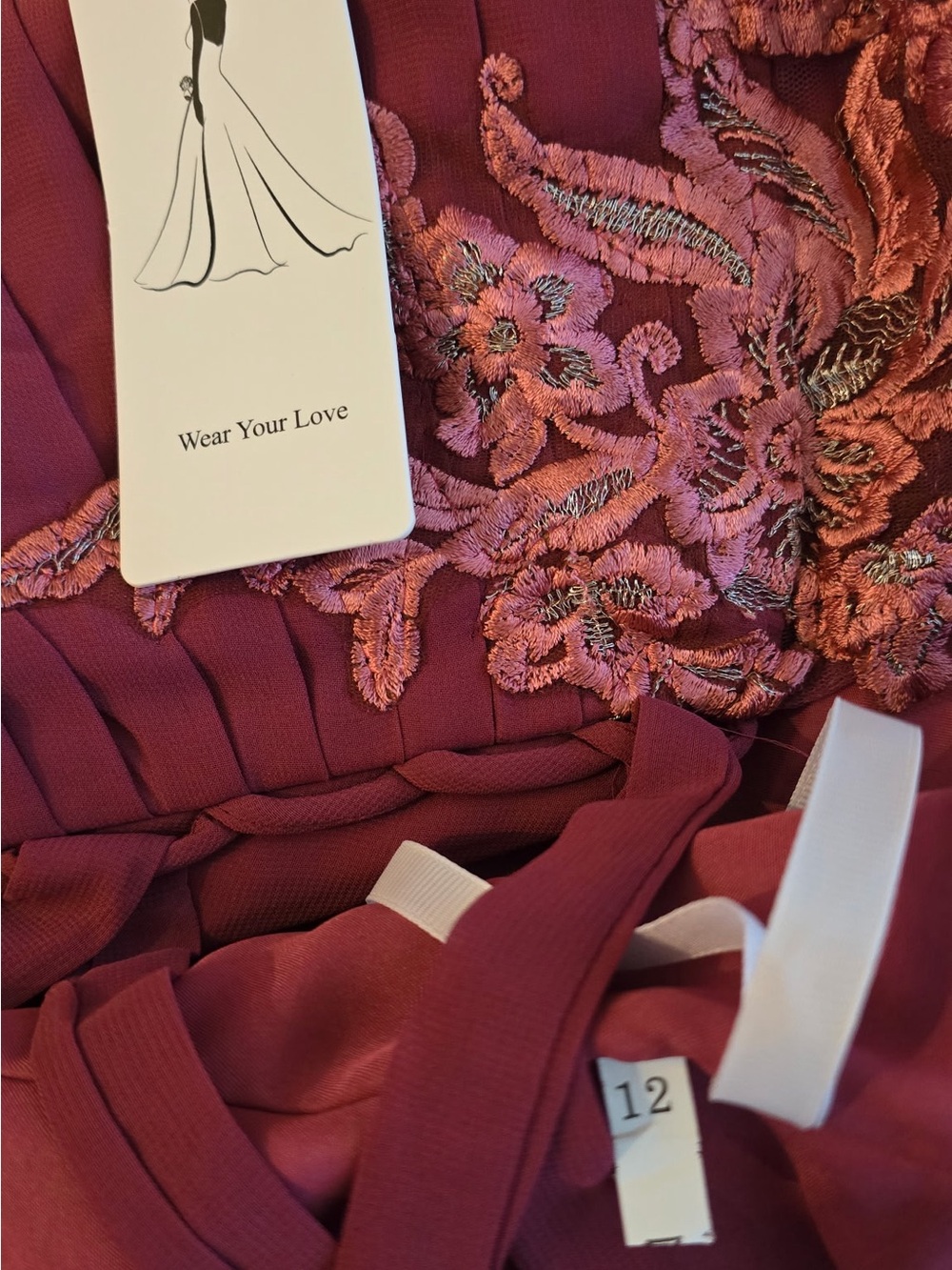 Elegant Burgundy Embroidered Maxi Dress with Sheer Sleeves - Picture 6 of 6